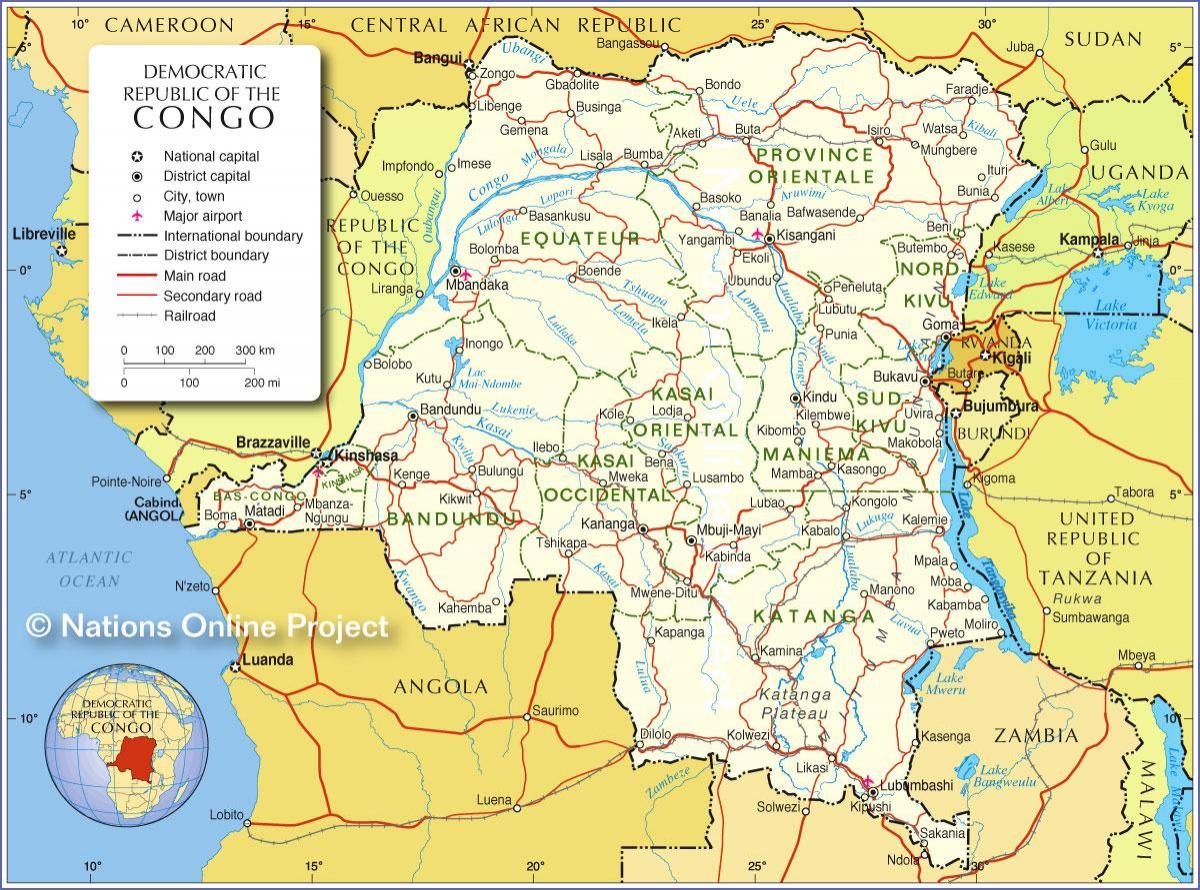 карта Дэмакратычнай Рэспублікі Конга